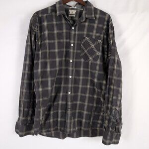 Volcom Men's Gray/Blue/Yellow Button Up Shirt Long Sleeve Box Checker, Large
